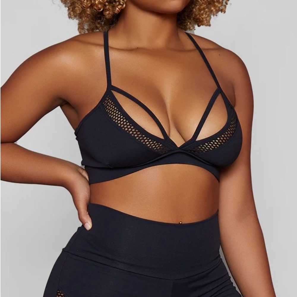 Strappy Black Mesh Sports Bralette - Women Intimates